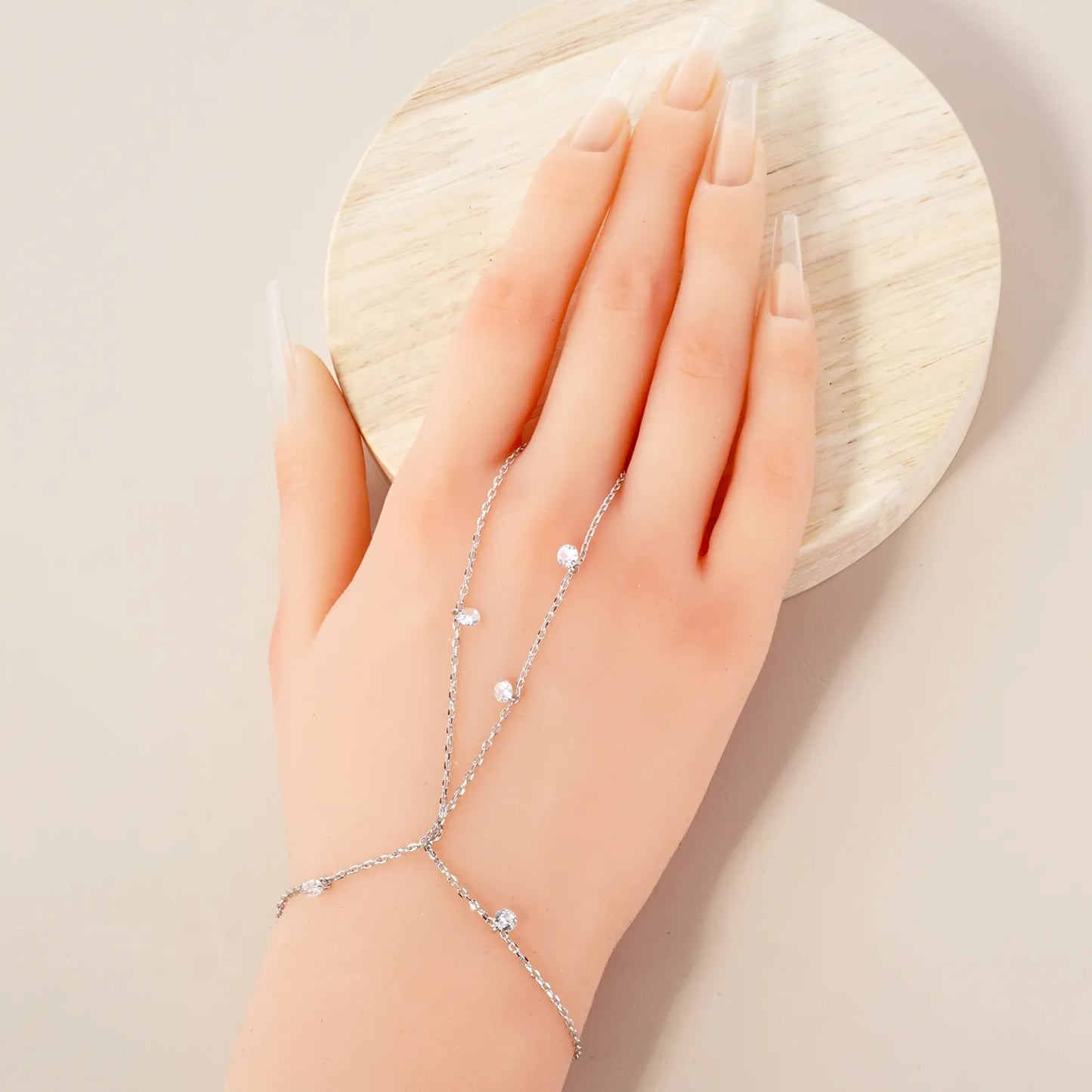 4mm CZ Charms 18K-Gold-Dipped Delicate Brass Hand-Chain Bracelet