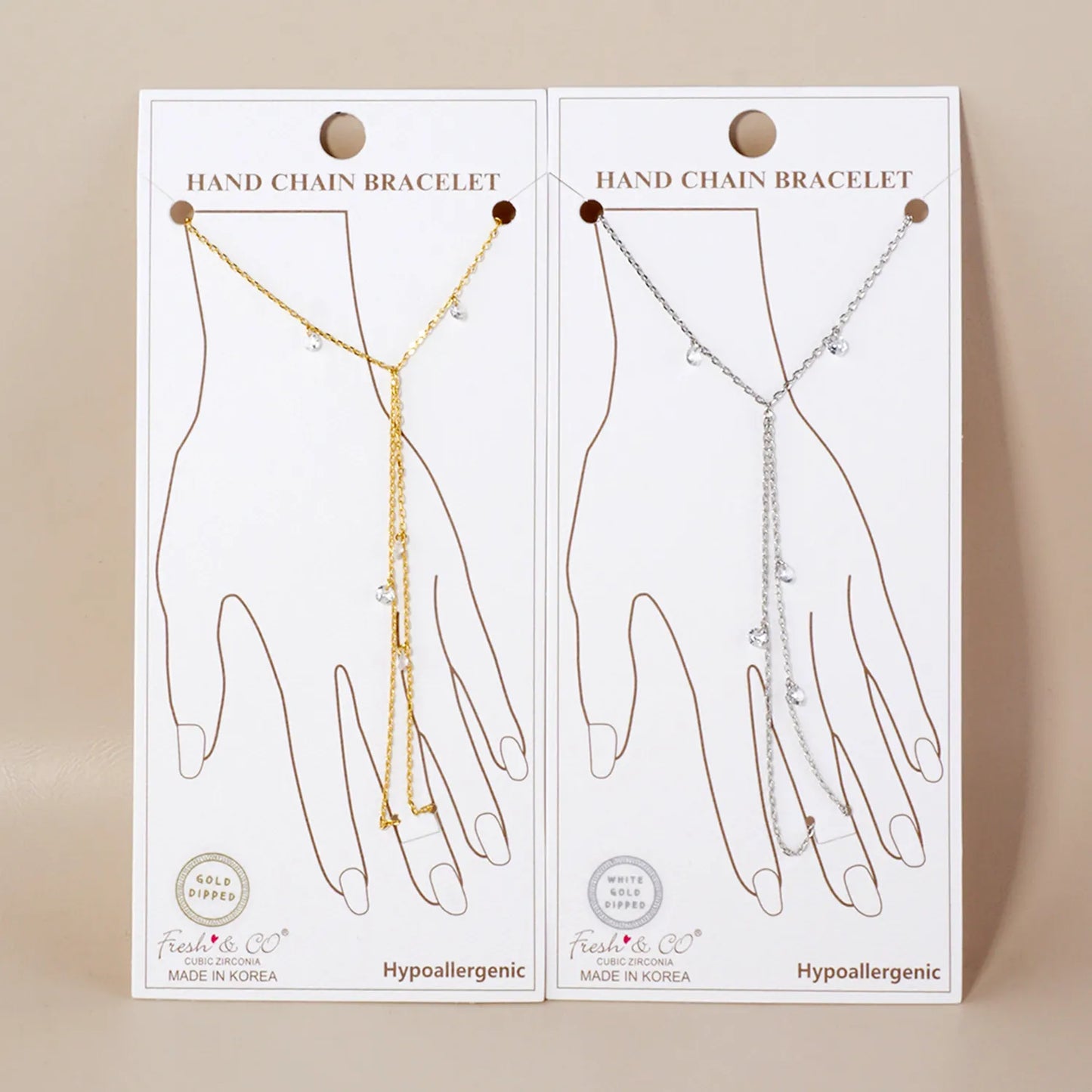 4mm CZ Charms 18K-Gold-Dipped Delicate Brass Hand-Chain Bracelet