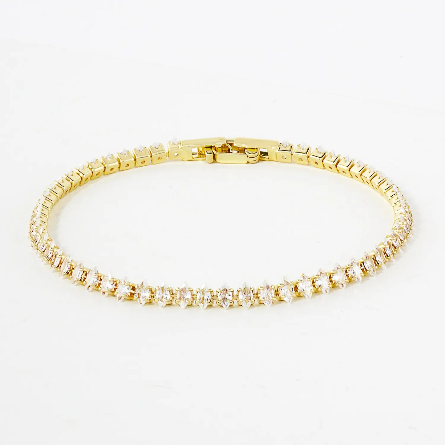 4mm Diamond Shape Cubic-Zirconia 7-Inch Brass Tennis Bracelet