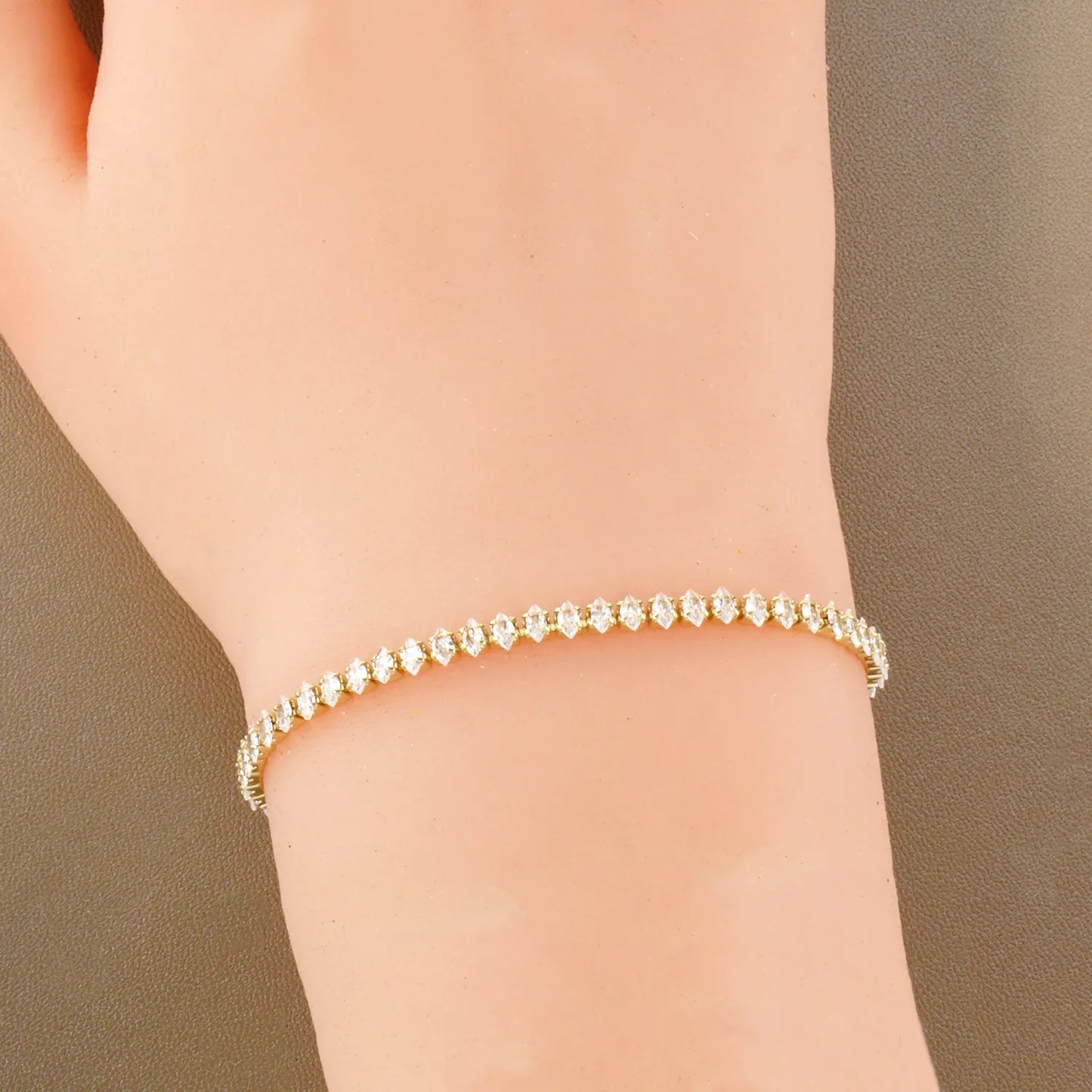 4mm Diamond Shape Cubic-Zirconia 7-Inch Brass Tennis Bracelet