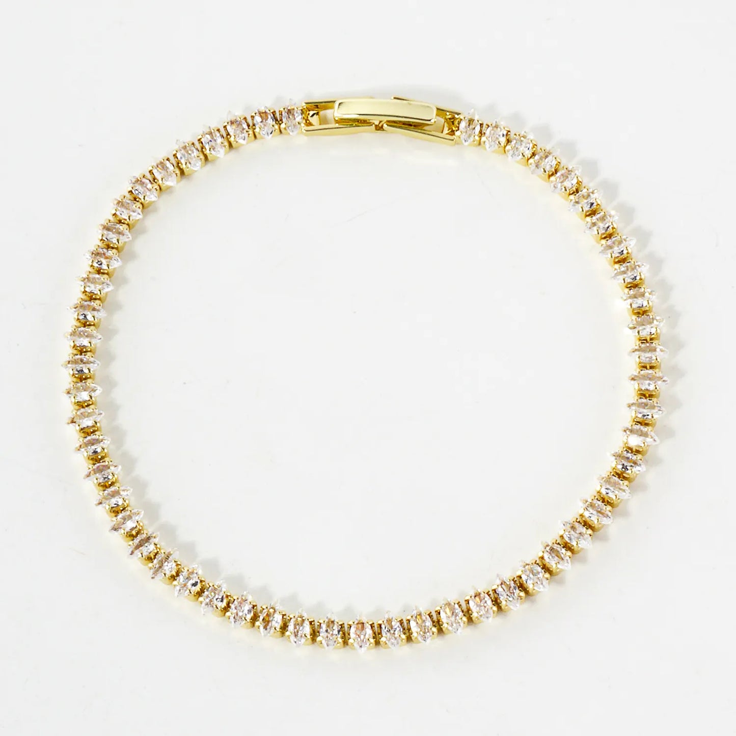 4mm Diamond Shape Cubic-Zirconia 7-Inch Brass Tennis Bracelet