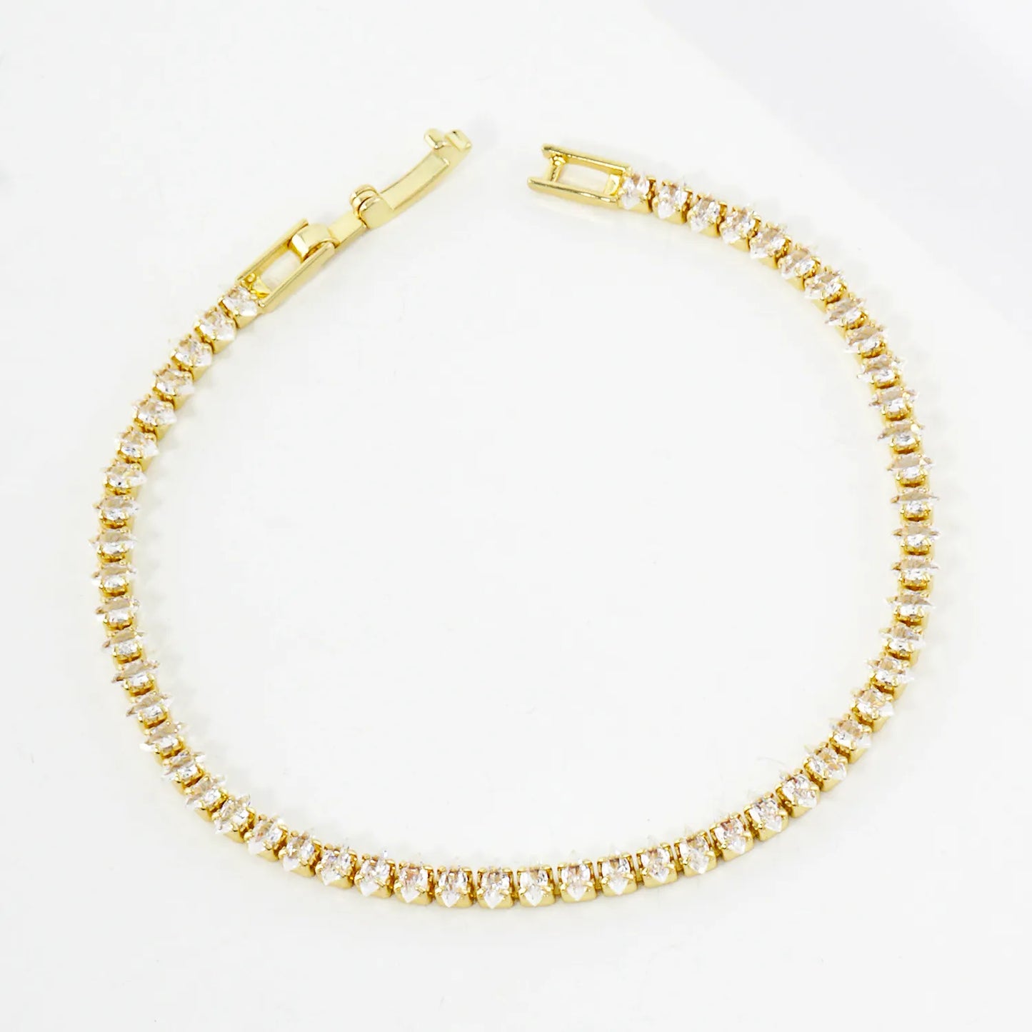 4mm Diamond Shape Cubic-Zirconia 7-Inch Brass Tennis Bracelet