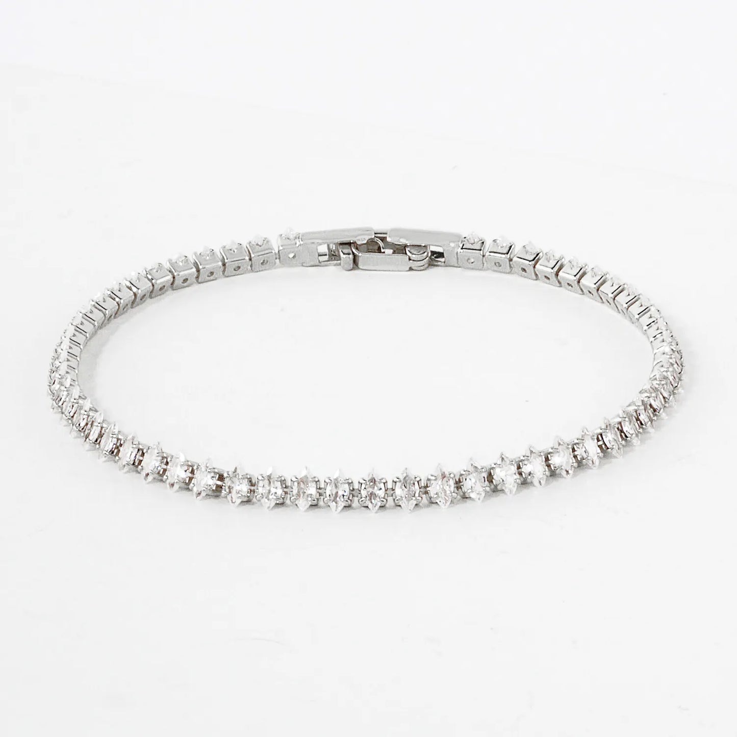 4mm Diamond Shape Cubic-Zirconia 7-Inch Brass Tennis Bracelet