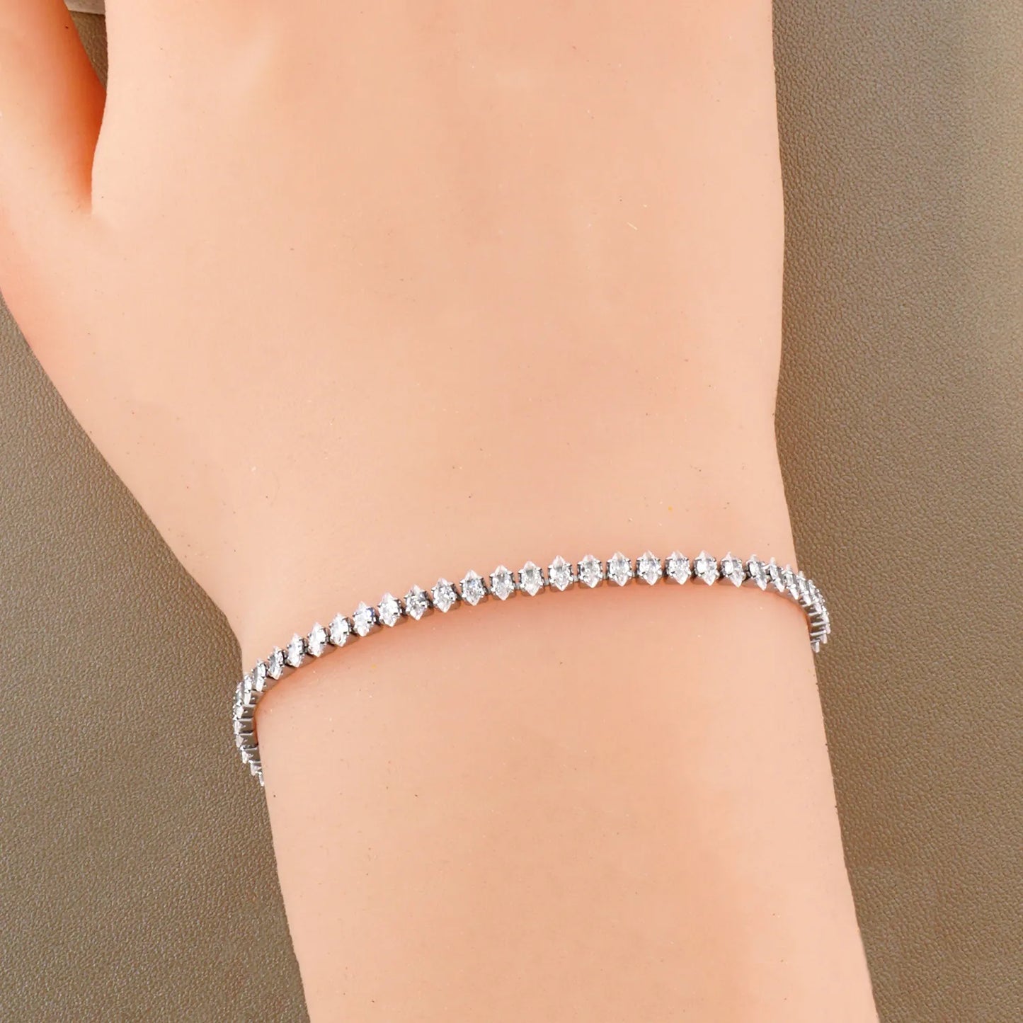 4mm Diamond Shape Cubic-Zirconia 7-Inch Brass Tennis Bracelet