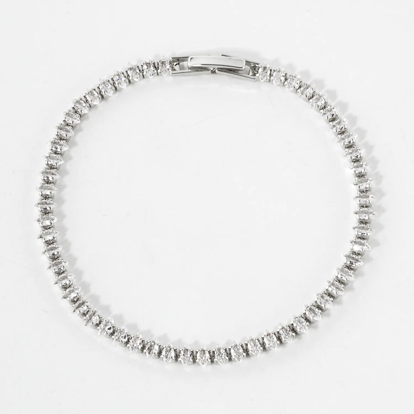 4mm Diamond Shape Cubic-Zirconia 7-Inch Brass Tennis Bracelet