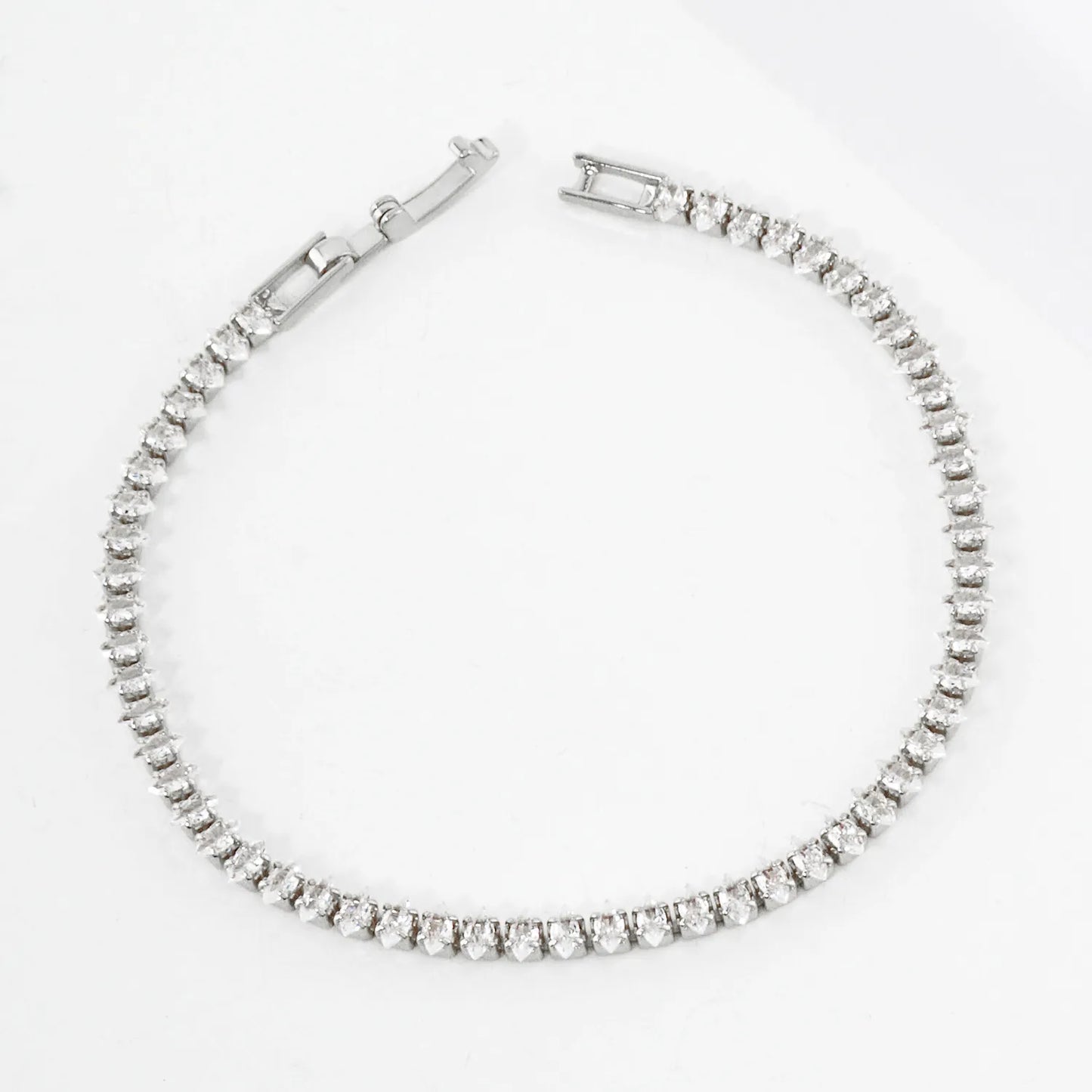 4mm Diamond Shape Cubic-Zirconia 7-Inch Brass Tennis Bracelet