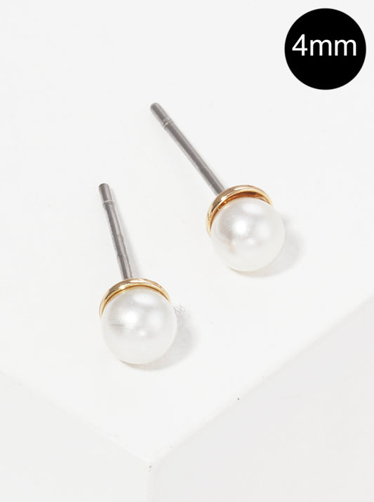 4mm Glass Pearl Post Stud Earrings