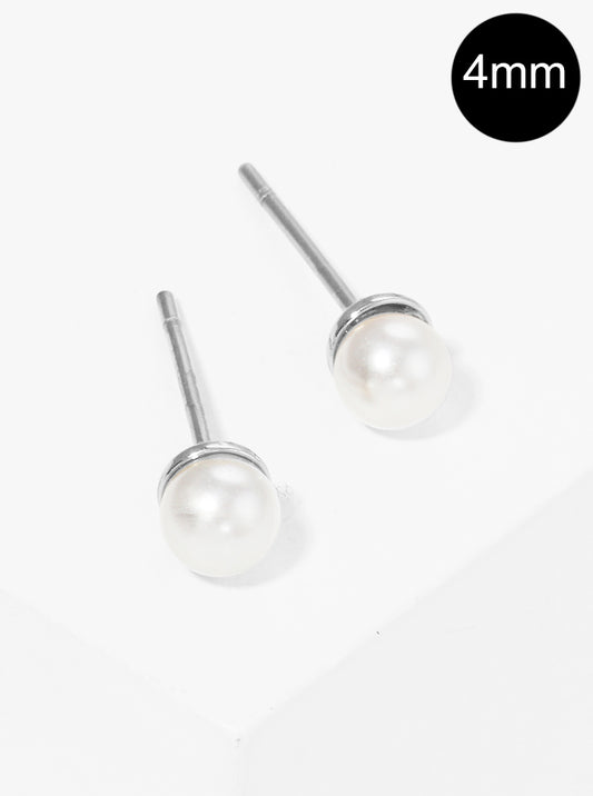 4mm Glass Pearl Post Stud Earrings