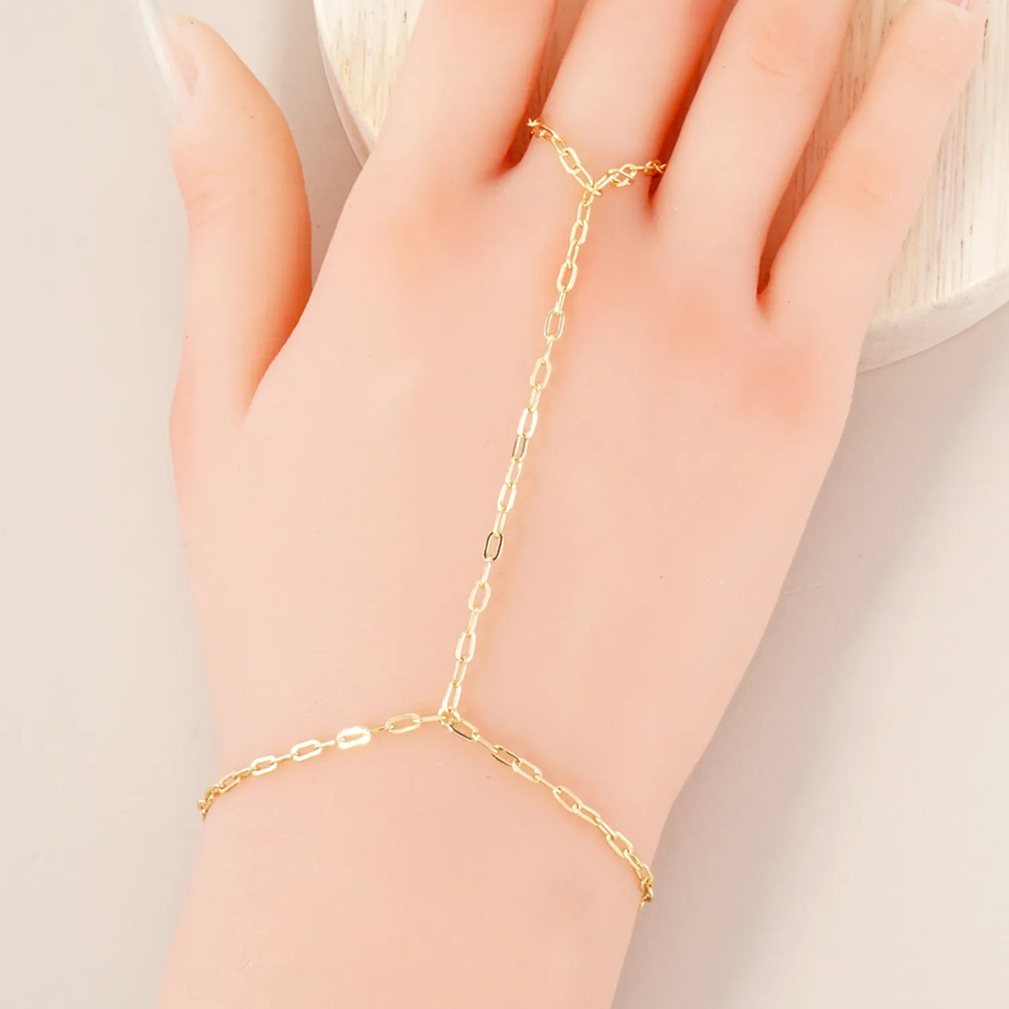 4mm Link-Chain 18K-Gold-Dipped Brass Hand-Chain Bracelet