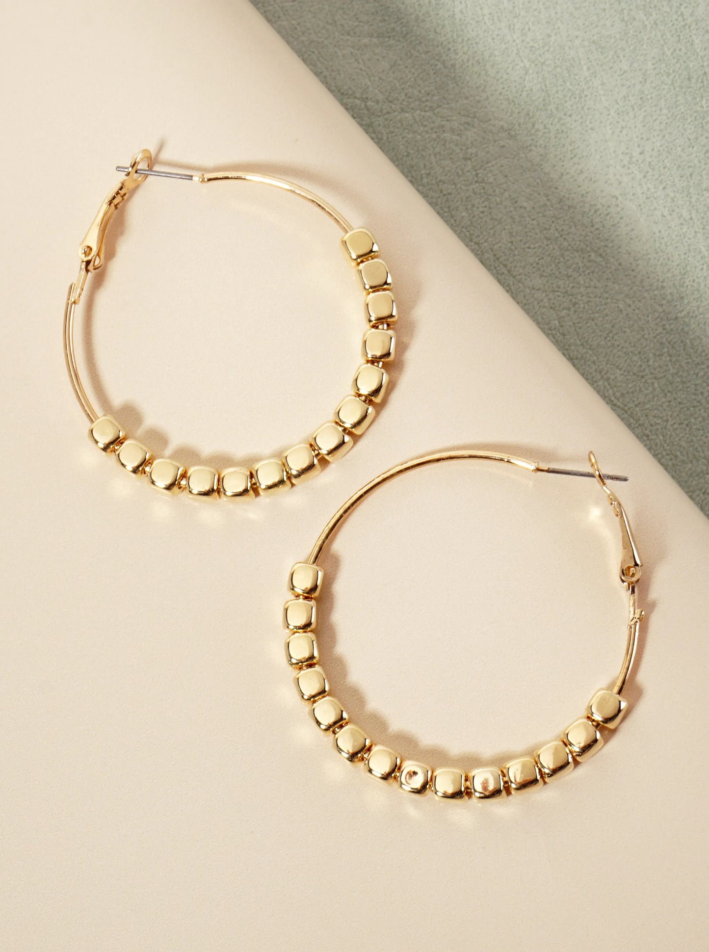 4mm Metallic-Bead 40mm Latch-Back Hoop Earrings