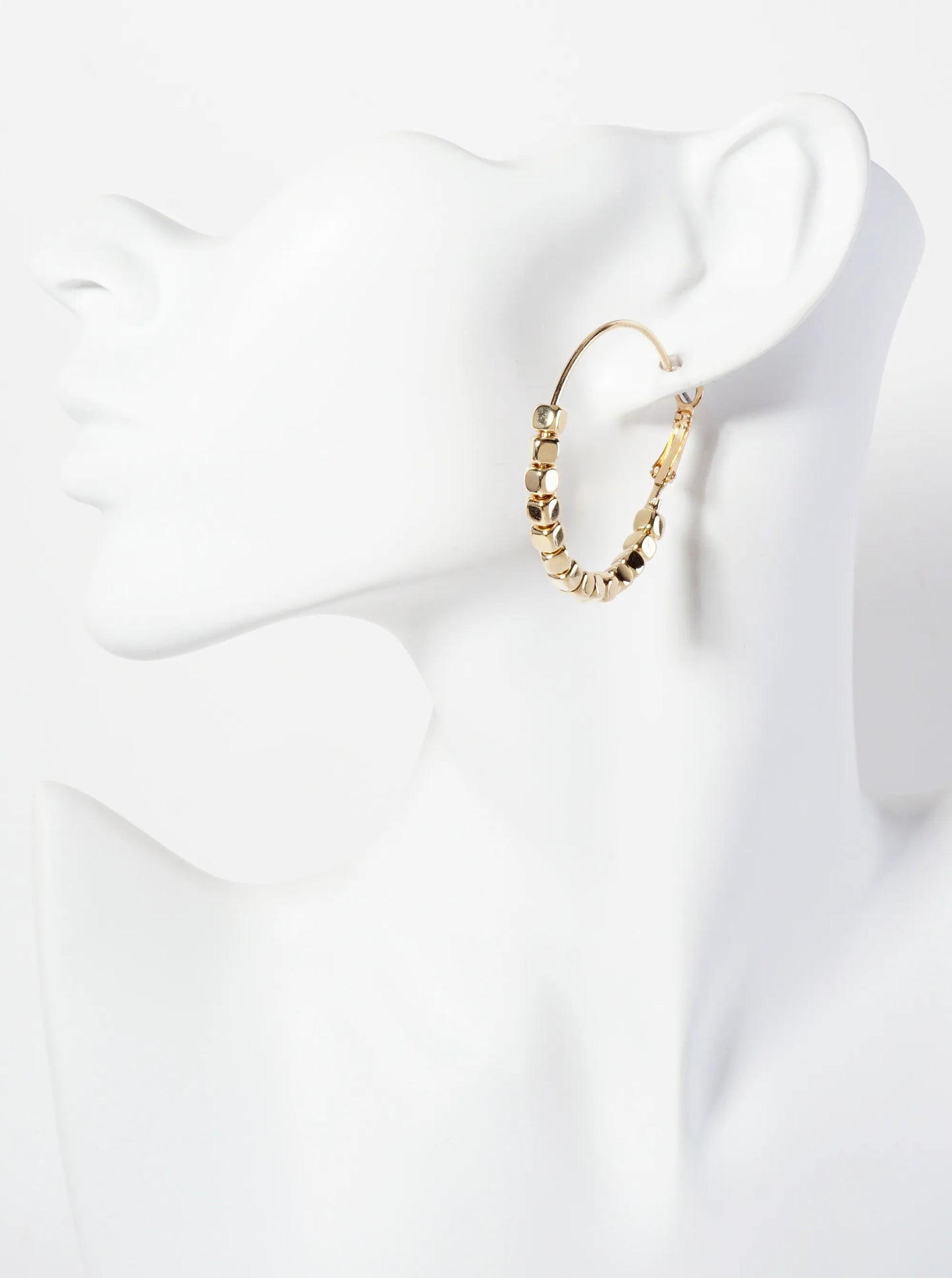 4mm Metallic-Bead 40mm Latch-Back Hoop Earrings