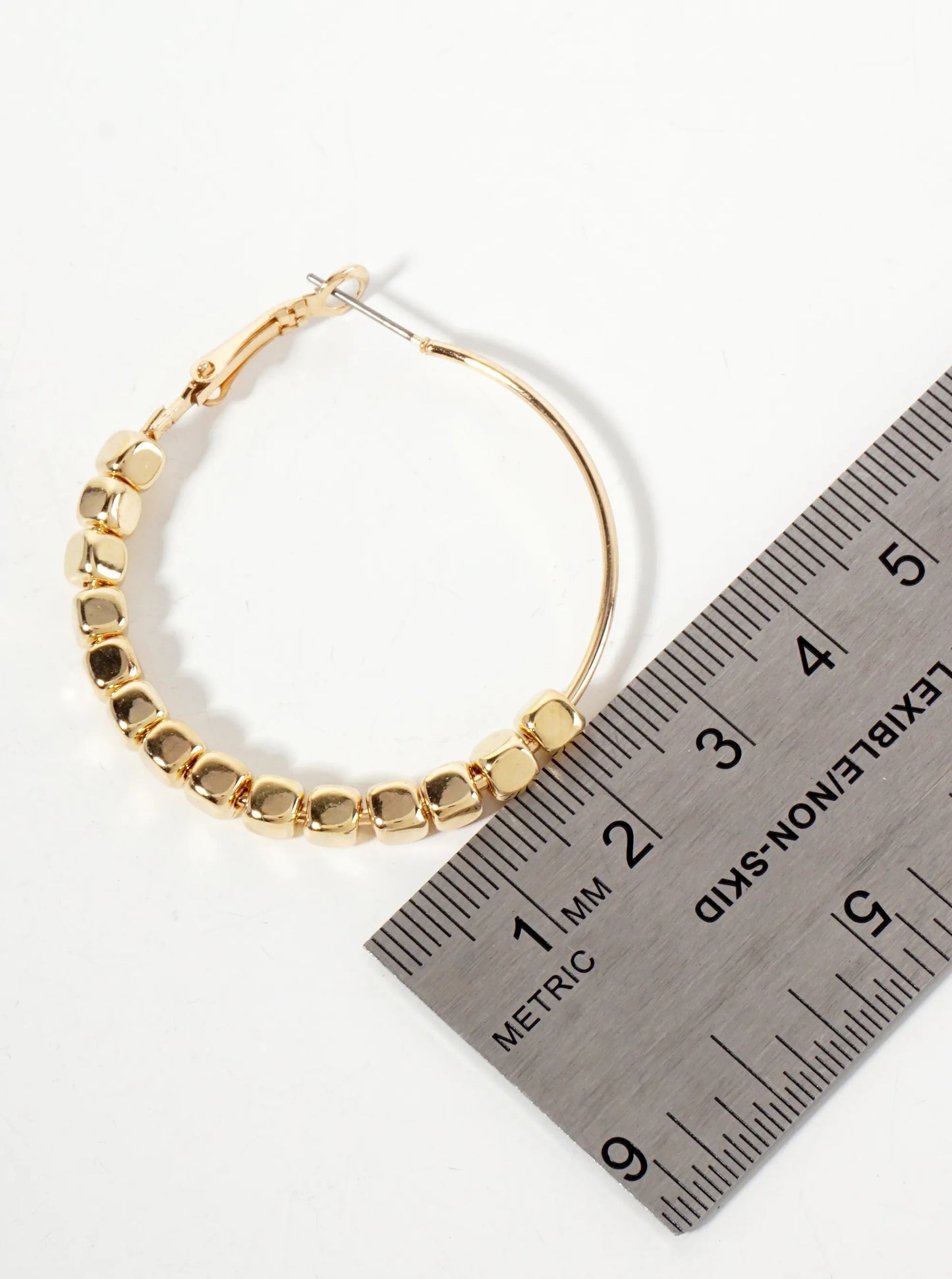 4mm Metallic-Bead 40mm Latch-Back Hoop Earrings