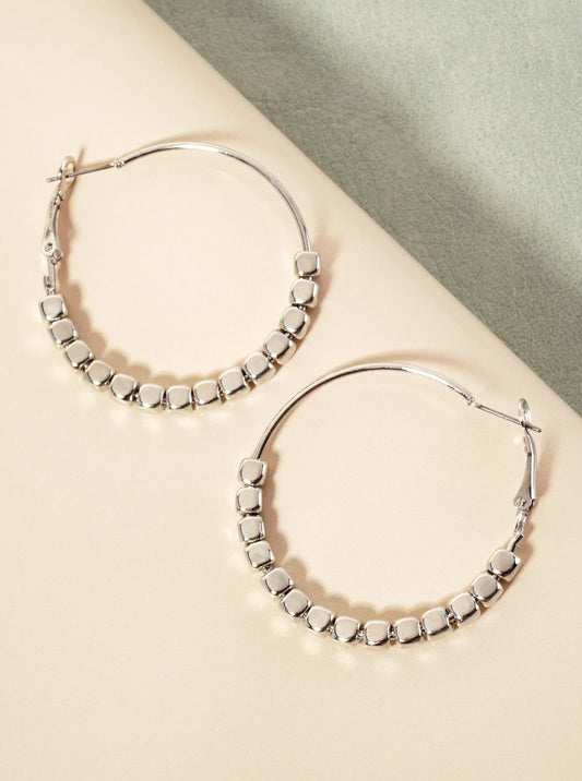4mm Metallic-Bead 40mm Latch-Back Hoop Earrings