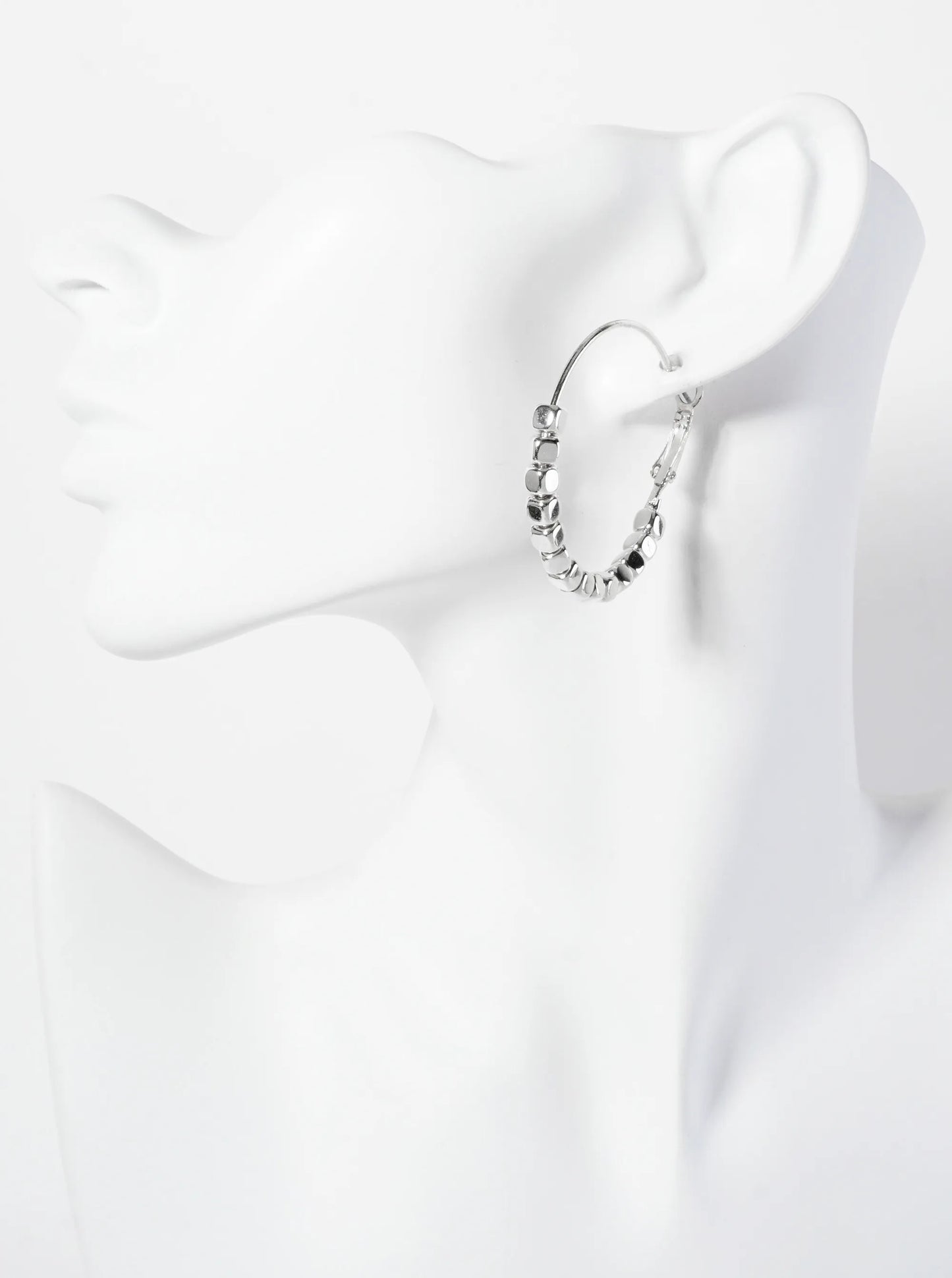 4mm Metallic-Bead 40mm Latch-Back Hoop Earrings