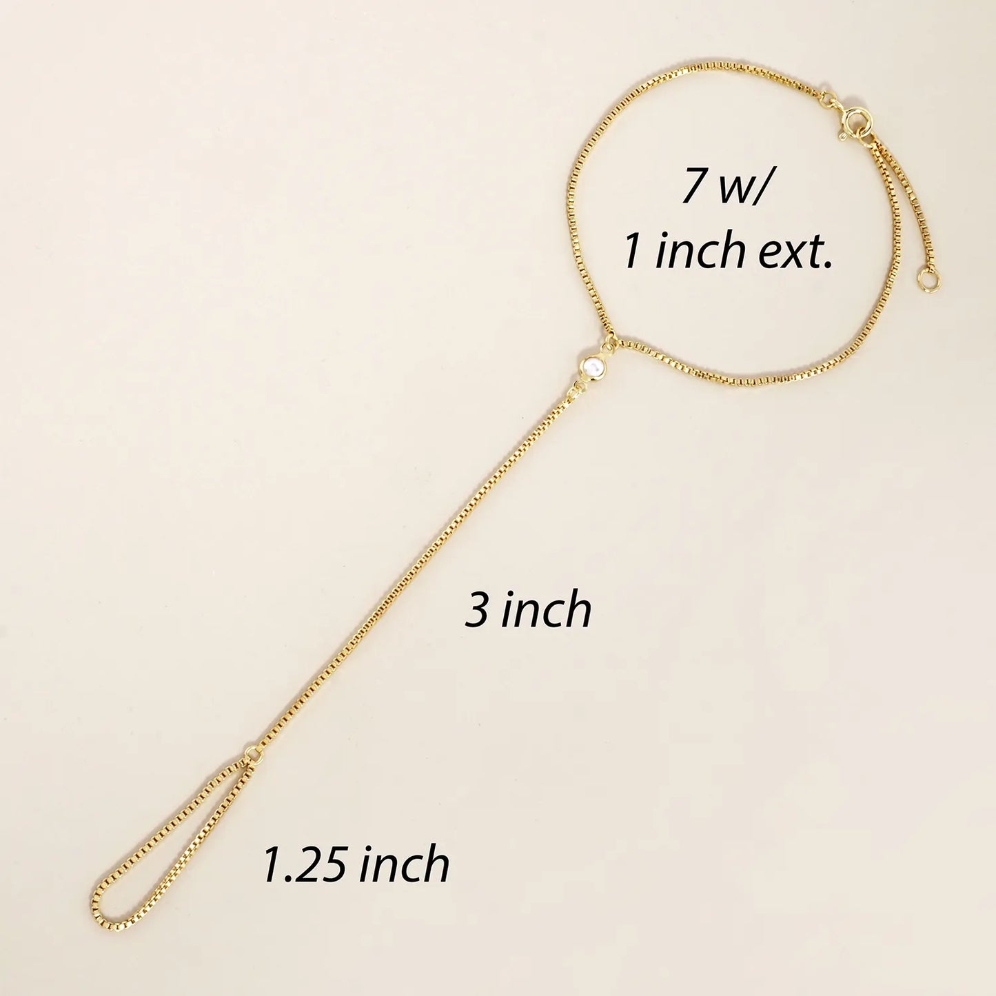 4mm Pearl Accent 1mm 18K-Gold-Dipped Square Box Hand-Chain Braceclet