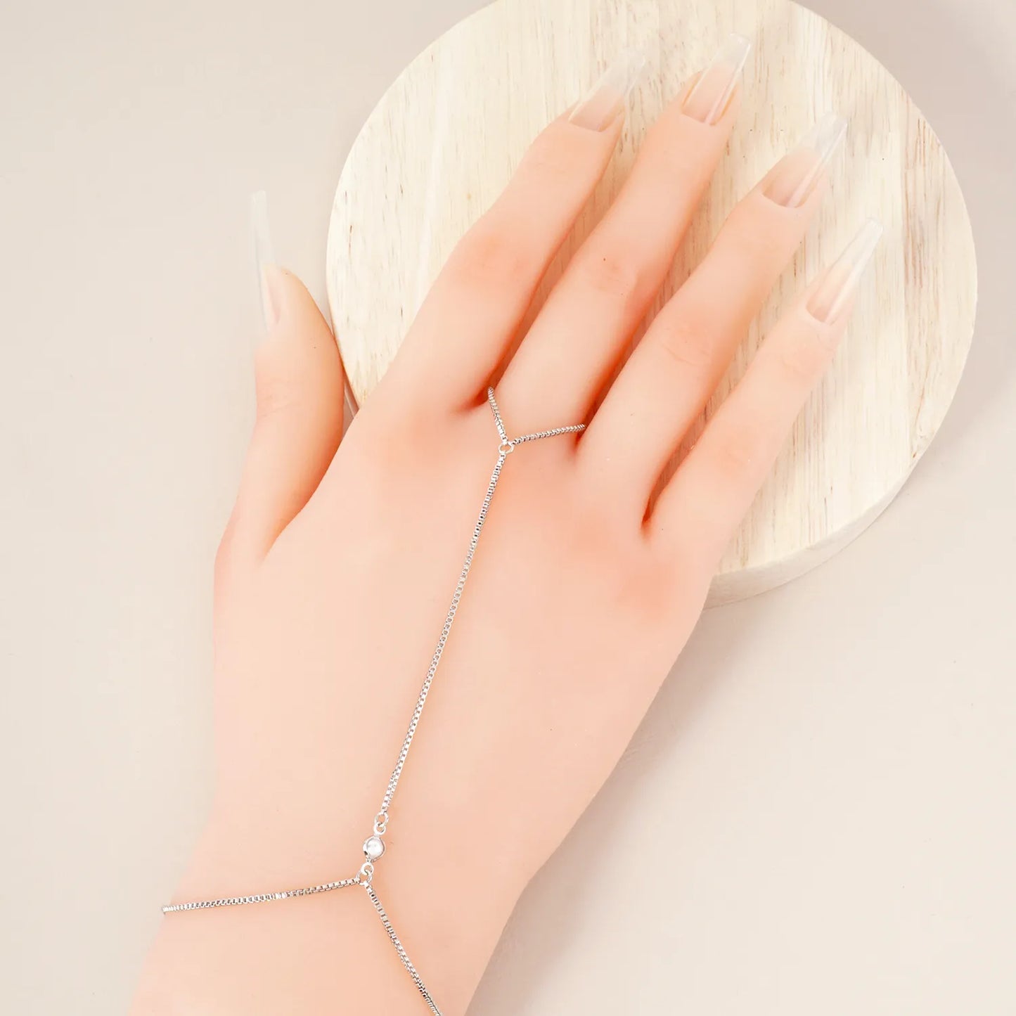 4mm Pearl Accent 1mm 18K-Gold-Dipped Square Box Hand-Chain Braceclet