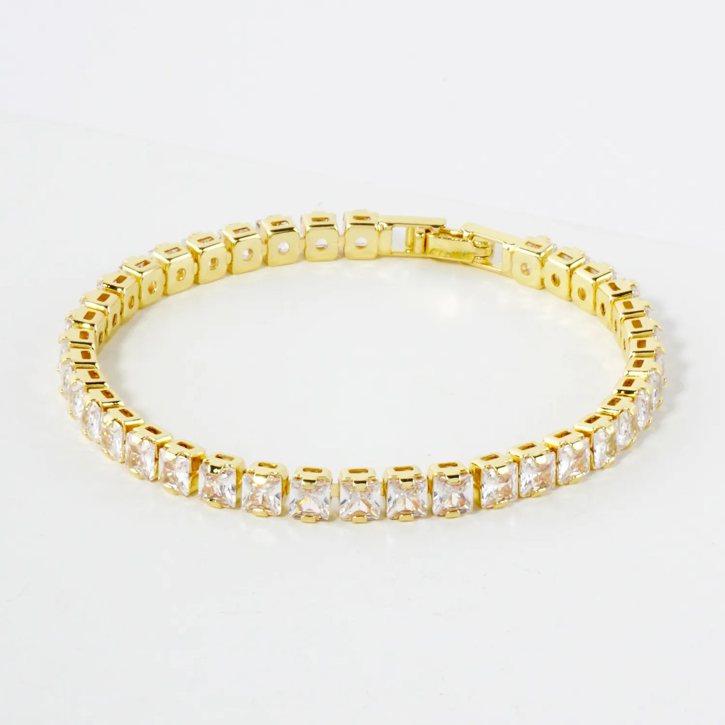 4mm Square Cubic-Zirconia 7-Inch Brass Tennis Bracelet