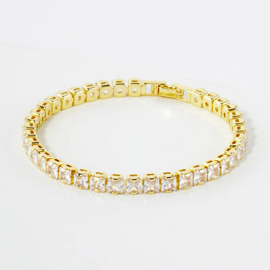 4mm Square Cubic-Zirconia 7-Inch Brass Tennis Bracelet