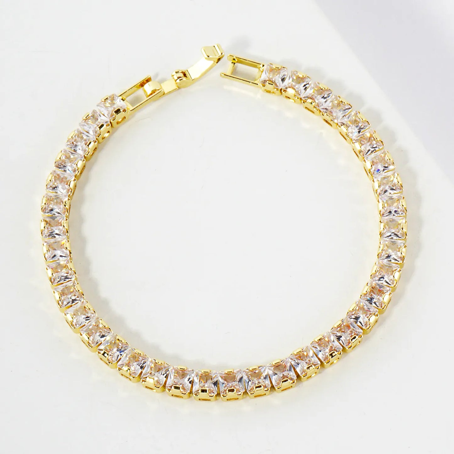 4mm Square Cubic-Zirconia 7-Inch Brass Tennis Bracelet