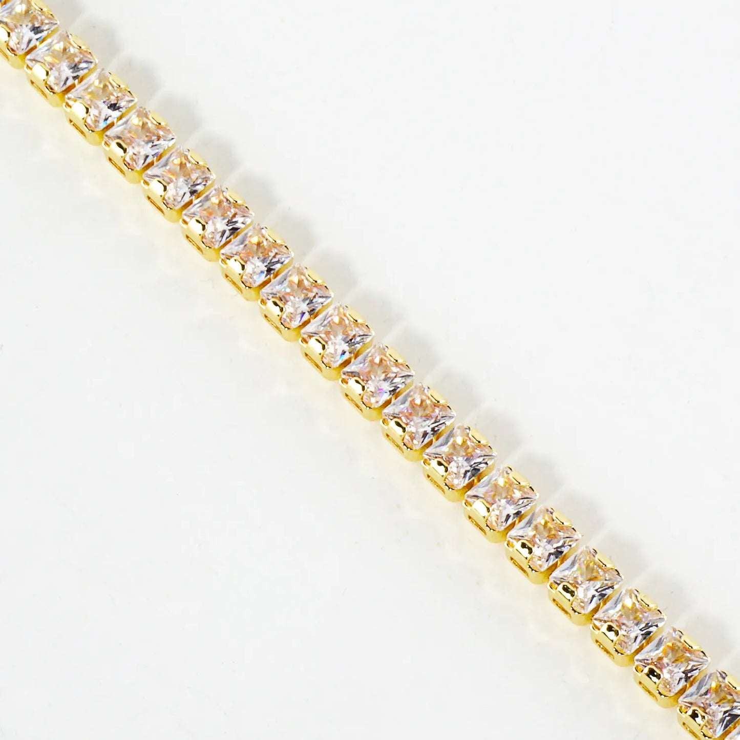 4mm Square Cubic-Zirconia 7-Inch Brass Tennis Bracelet