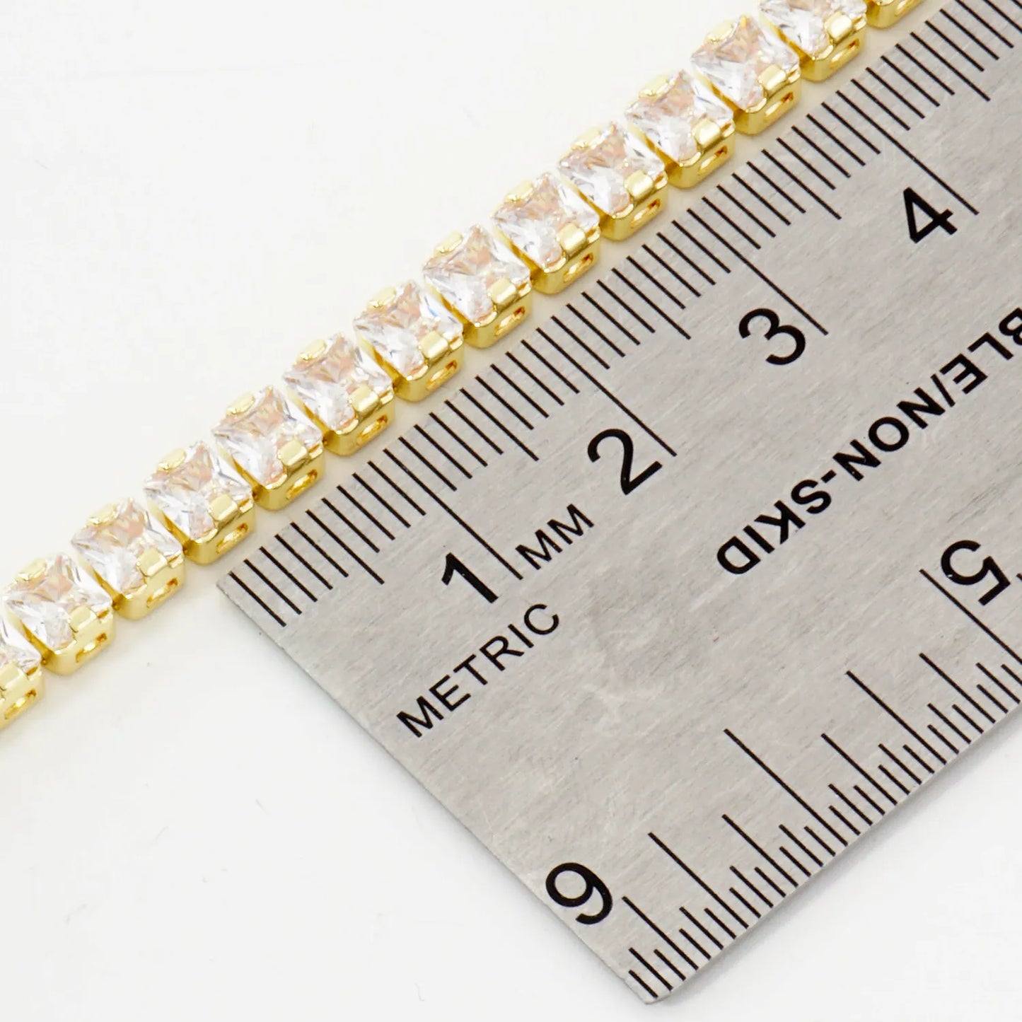 4mm Square Cubic-Zirconia 7-Inch Brass Tennis Bracelet