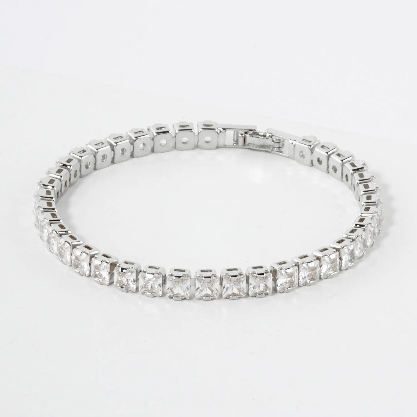 4mm Square Cubic-Zirconia 7-Inch Brass Tennis Bracelet