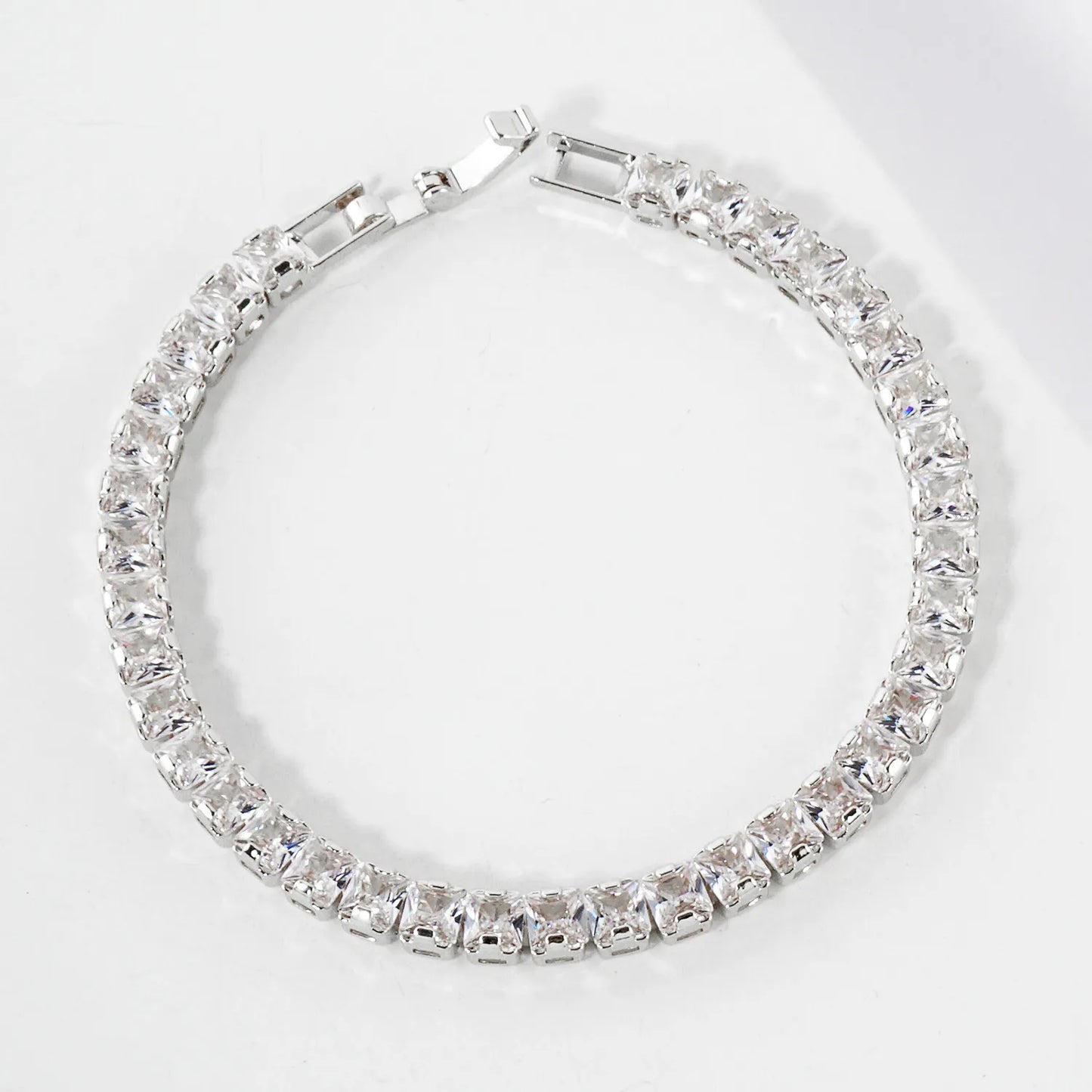 4mm Square Cubic-Zirconia 7-Inch Brass Tennis Bracelet
