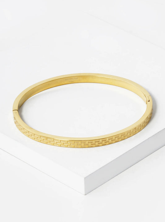 4mm Thick Textured Stainless Steel Open Bangle Bracelet