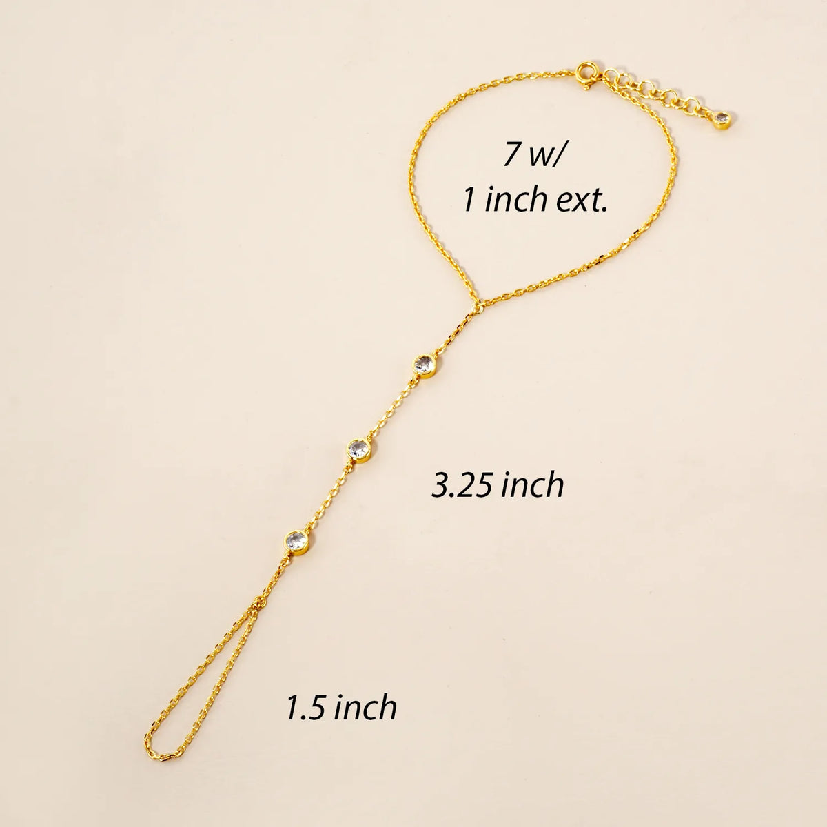 4mm Triple CZ Accent 18K-Gold-Dipped Delicate Brass Hand-Chain Bracelet