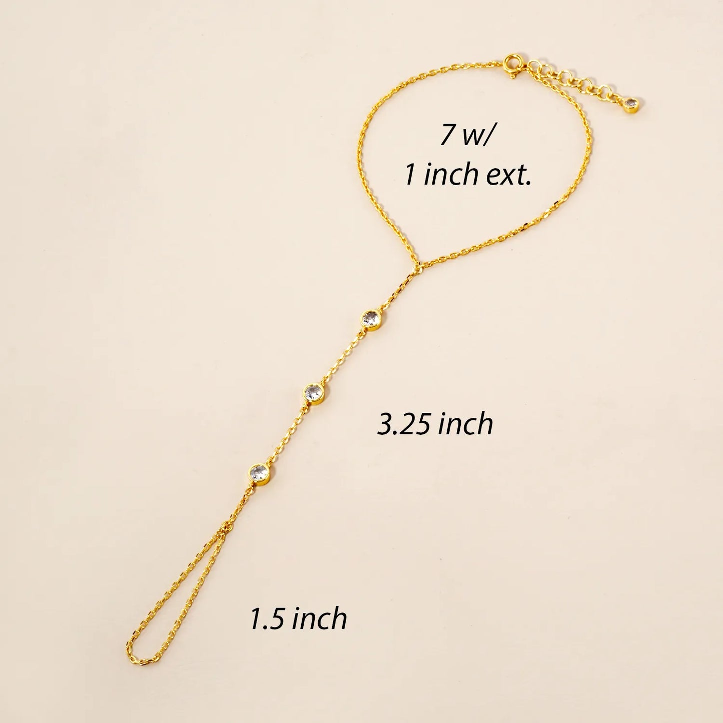 4mm Triple CZ Accent 18K-Gold-Dipped Delicate Brass Hand-Chain Bracelet