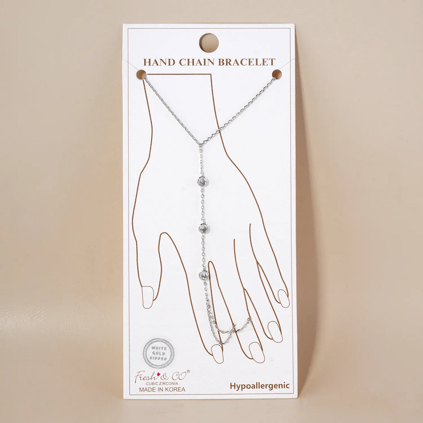 4mm Triple CZ Accent 18K-Gold-Dipped Delicate Brass Hand-Chain Bracelet