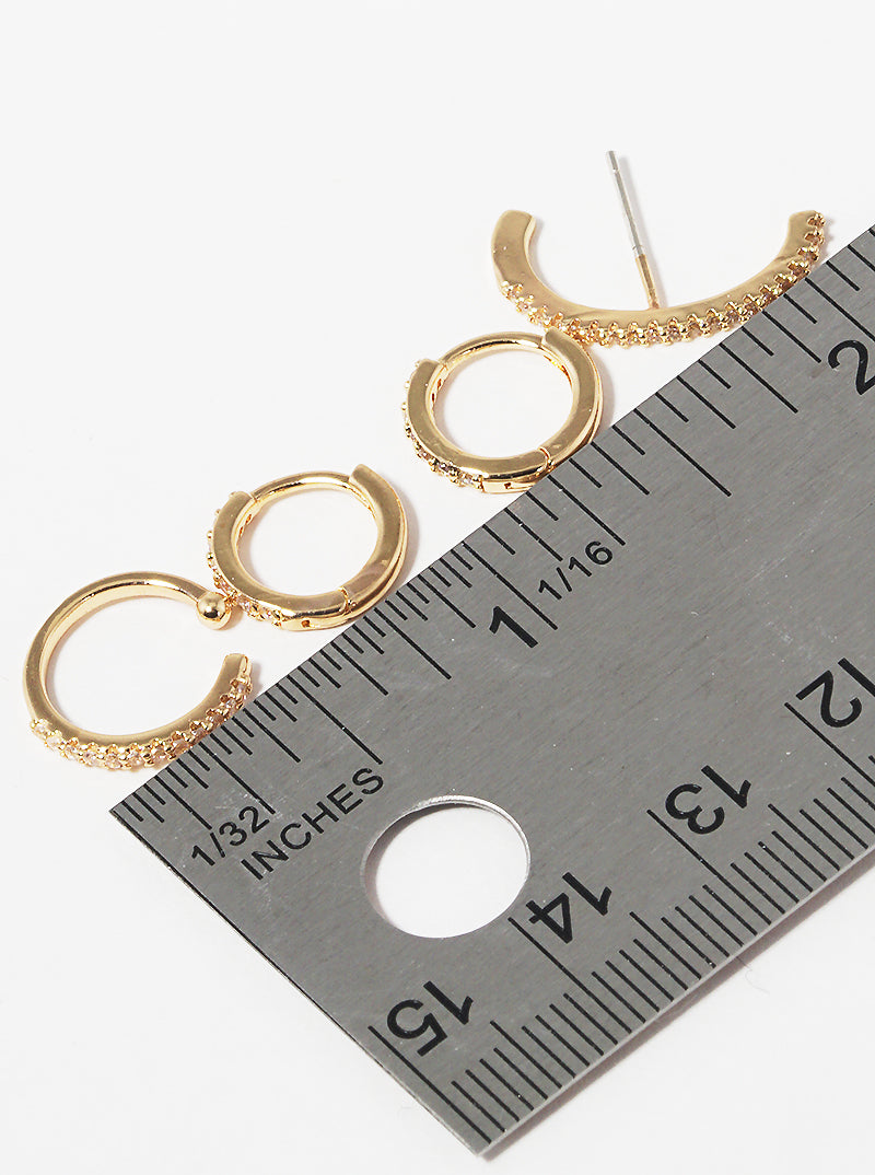 4pcs Assorted 18k Gold Dipped CZ Hoop Earrings With Ear Cuffs
