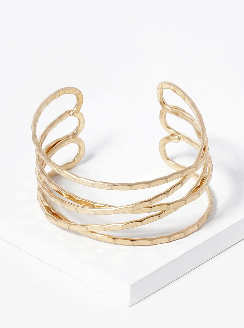 5 Lines Crossed Hammer Textured Metal Cuff Bracelet