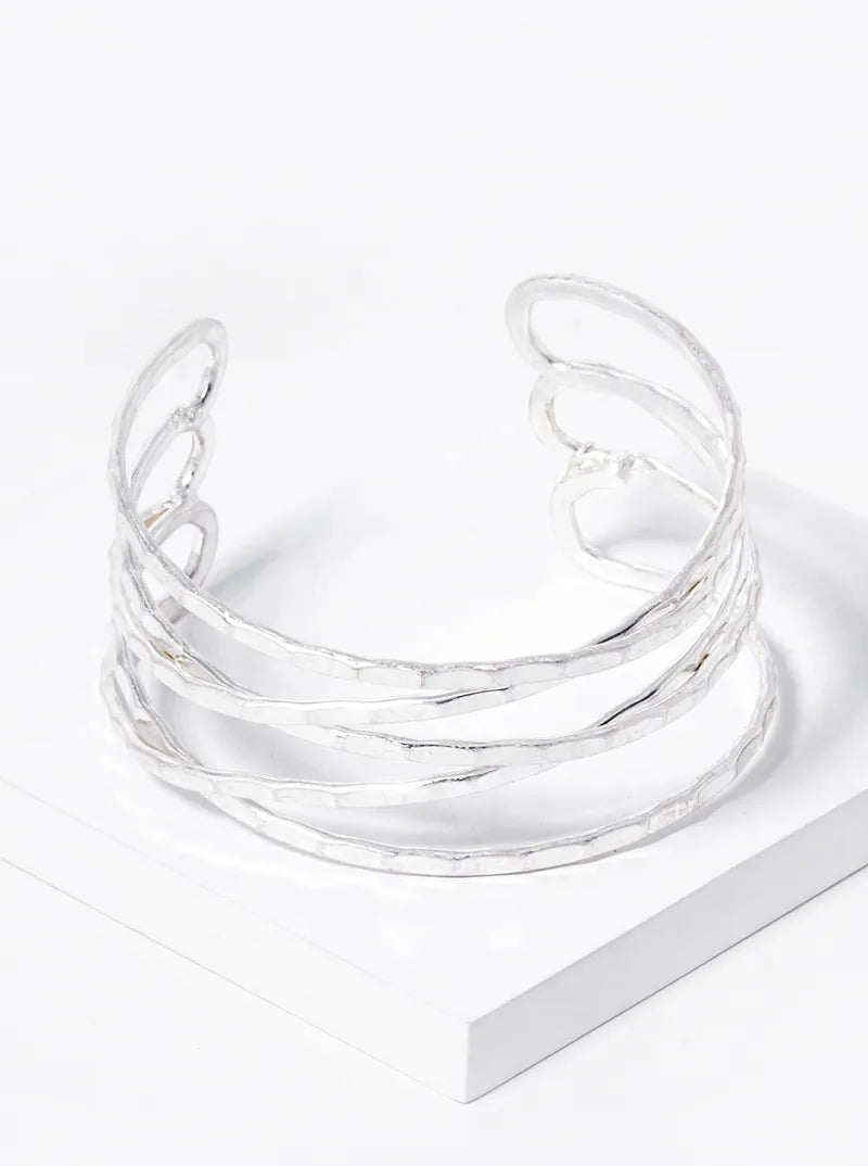 5 Lines Crossed Hammer Textured Metal Cuff Bracelet