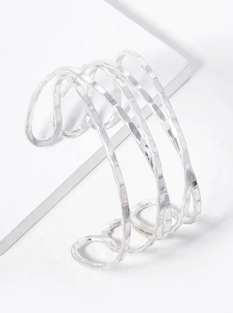5 Lines Crossed Hammer Textured Metal Cuff Bracelet