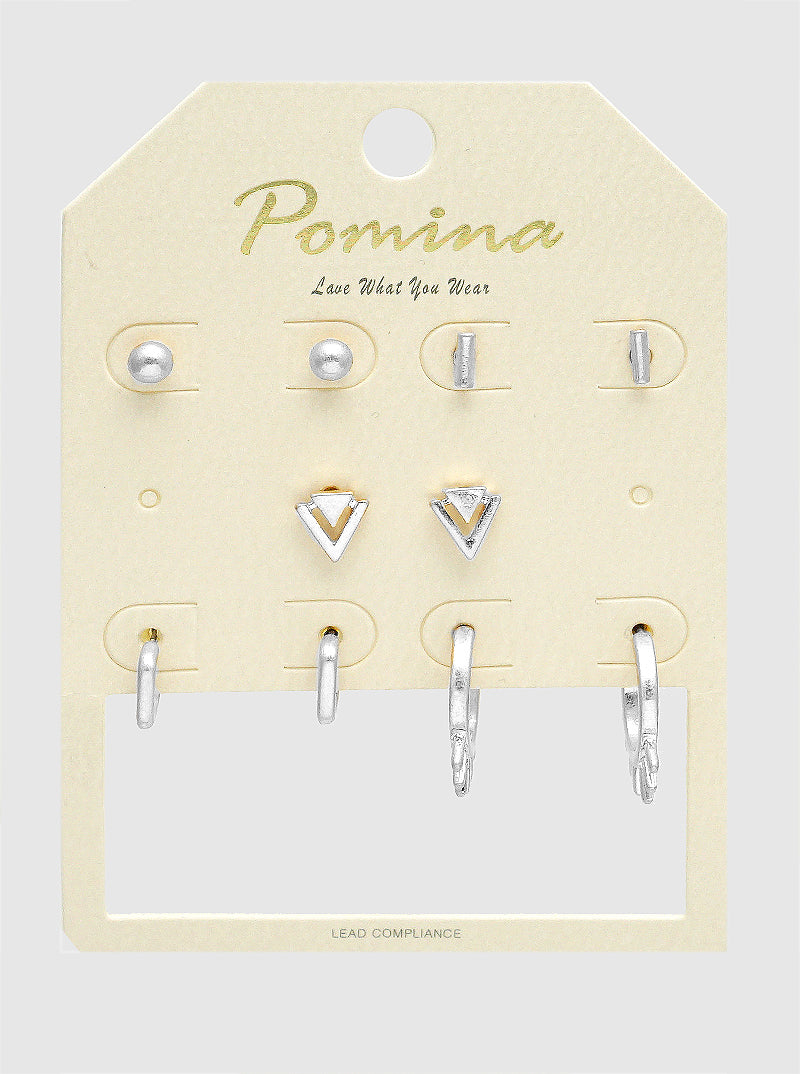 5 PAIRS DAINTY POST STUD HOOP EARRINGS MULTI PACK