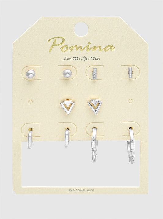 5 PAIRS DAINTY POST STUD HOOP EARRINGS MULTI PACK