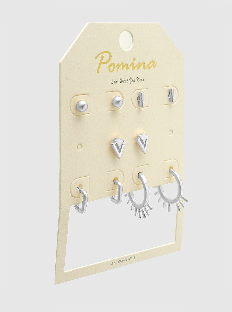 5 PAIRS DAINTY POST STUD HOOP EARRINGS MULTI PACK