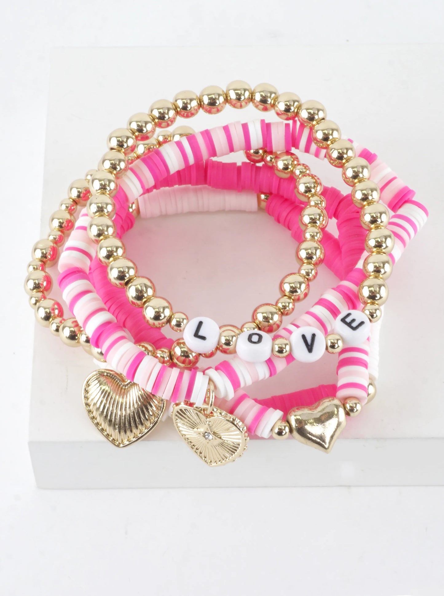 5 PC Multi Clay Beads Love Hearts Charm Bracelets