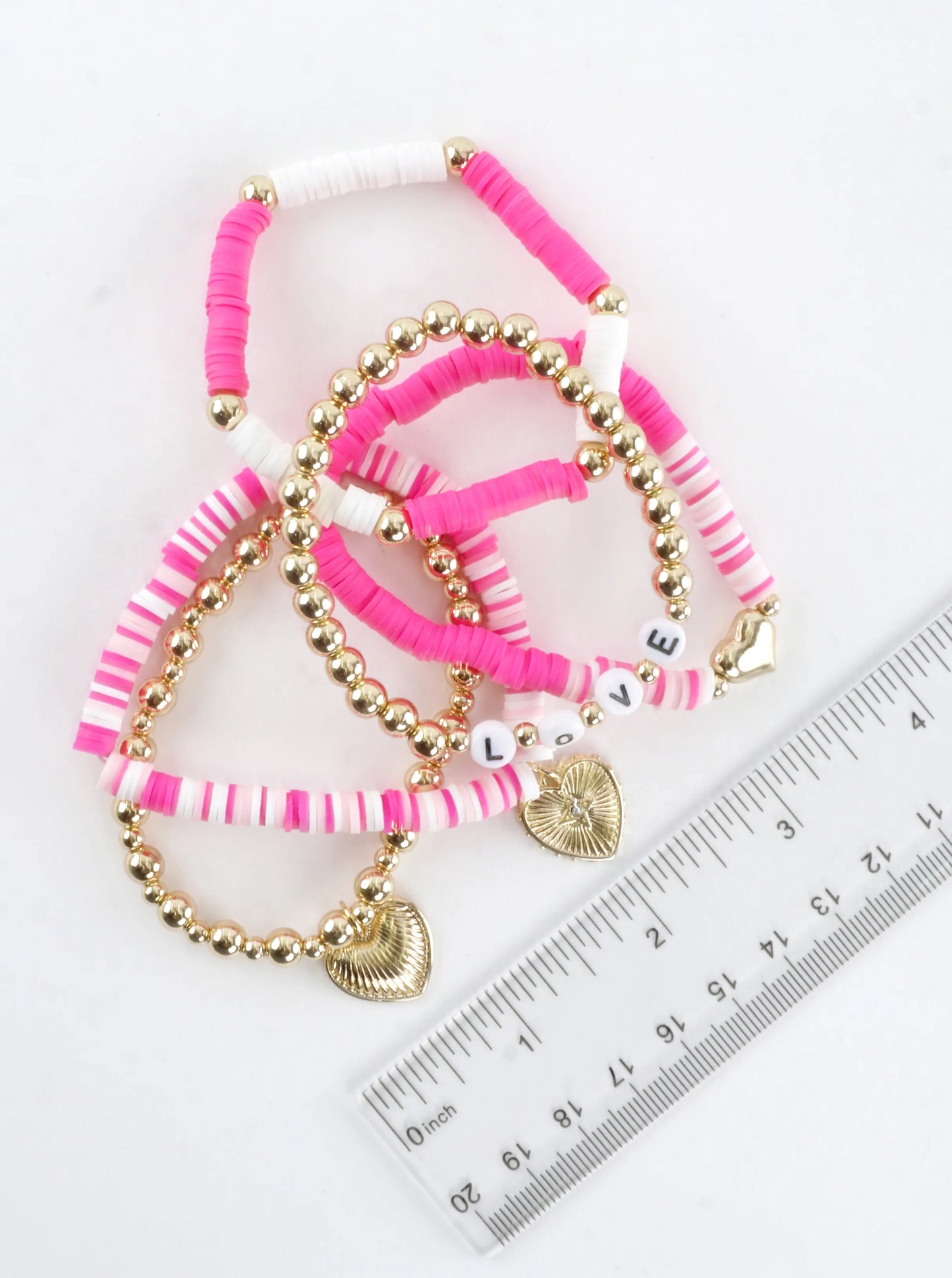 5 PC Multi Clay Beads Love Hearts Charm Bracelets