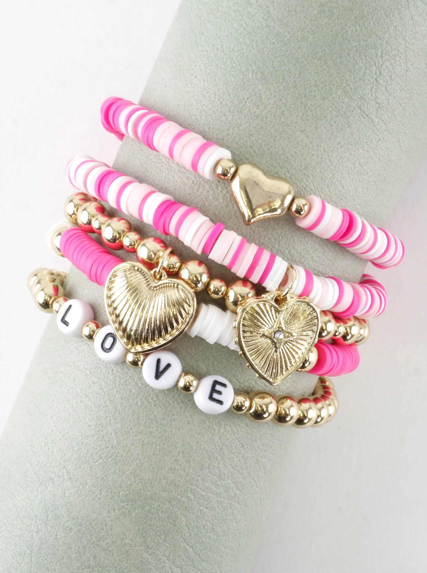 5 PC Multi Clay Beads Love Hearts Charm Bracelets