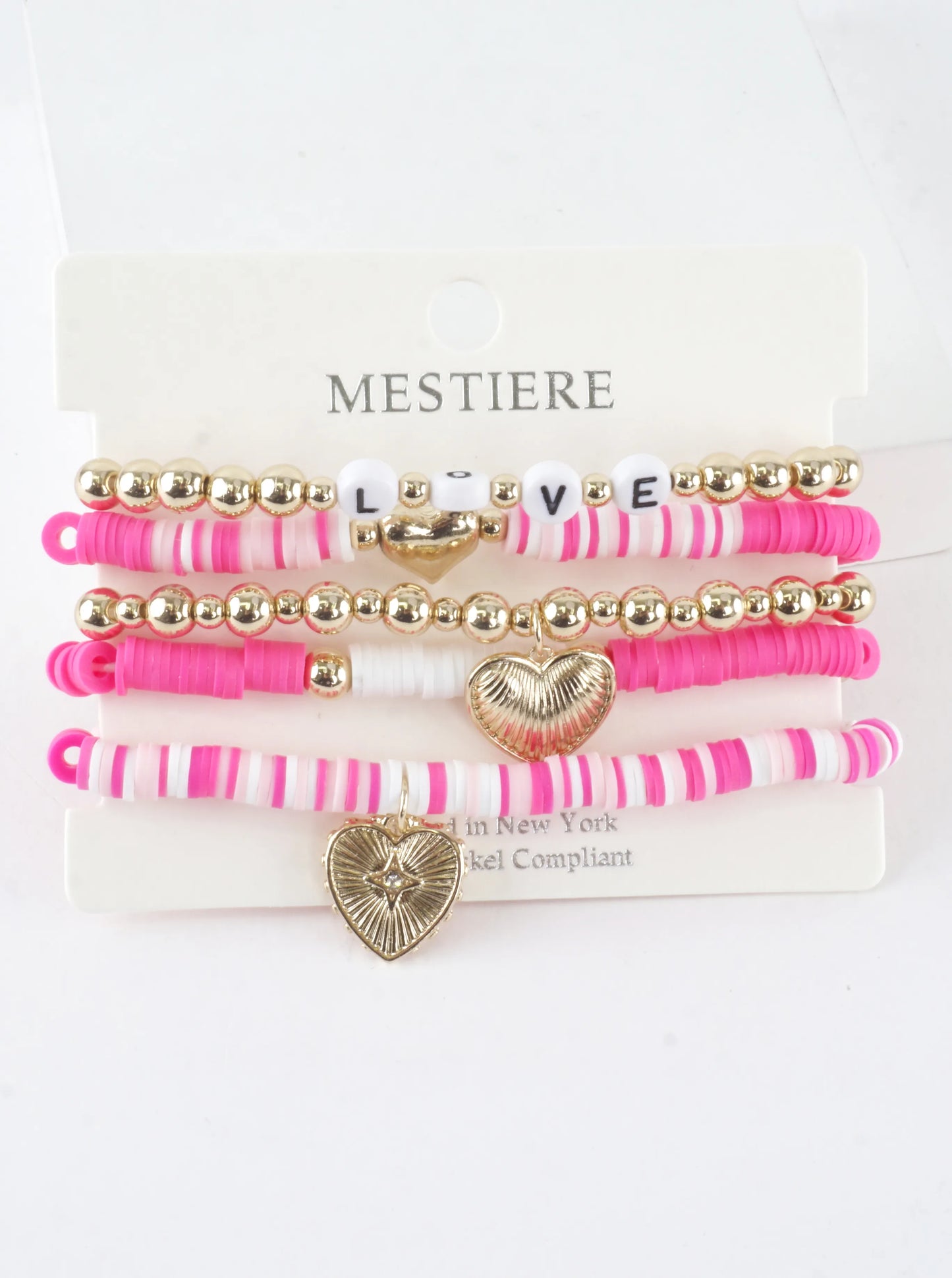 5 PC Multi Clay Beads Love Hearts Charm Bracelets
