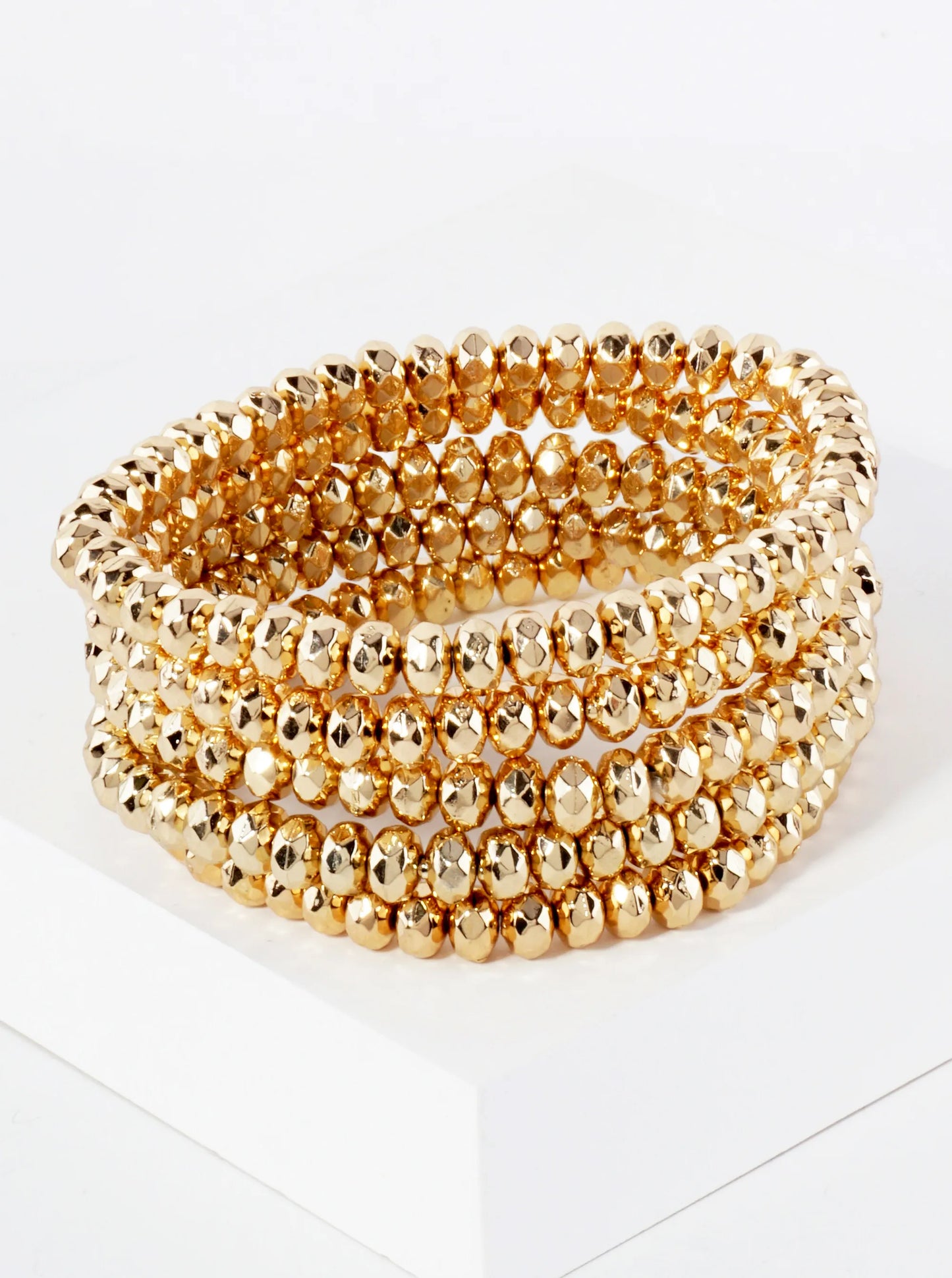 5-PC-Set 6mm Faceted Metallic-Beaded Stackable Stretch Bracelet