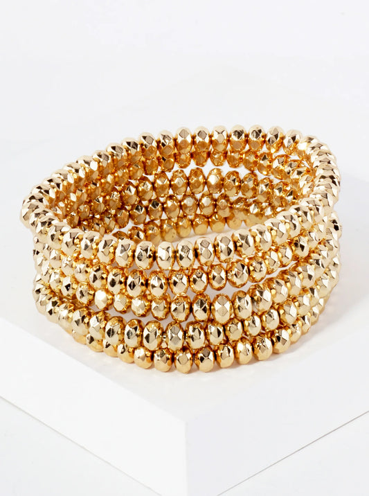5-PC-Set 6mm Faceted Metallic-Beaded Stackable Stretch Bracelet