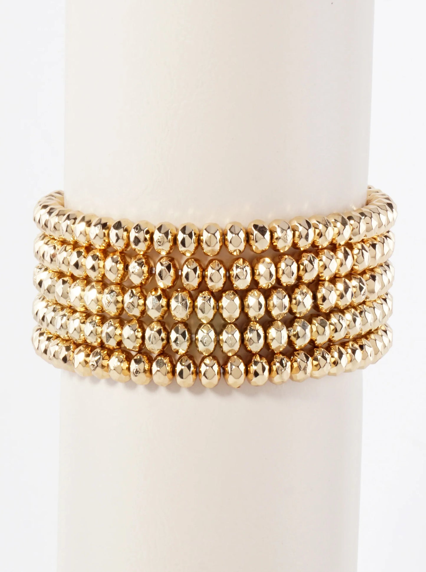 5-PC-Set 6mm Faceted Metallic-Beaded Stackable Stretch Bracelet