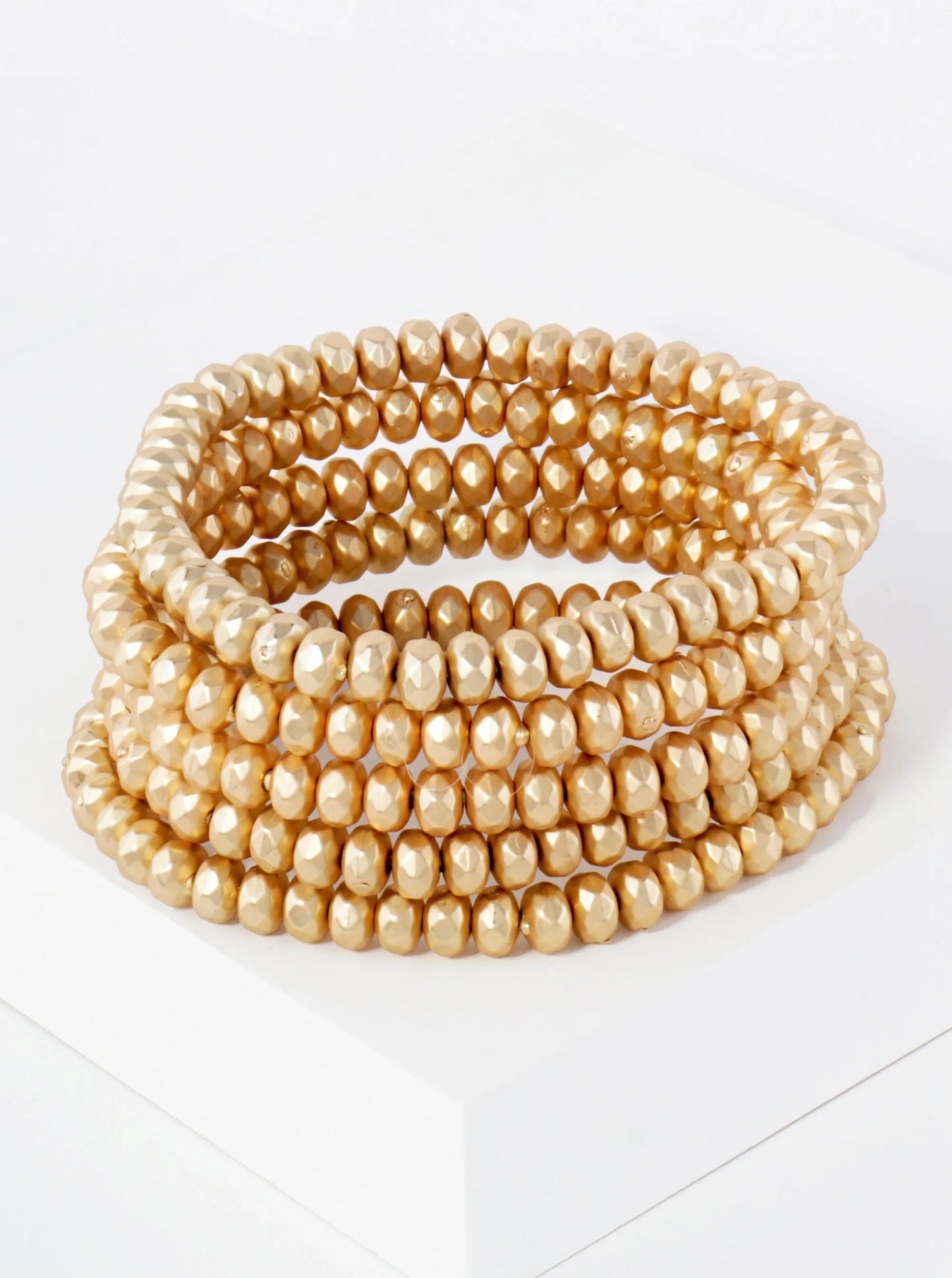 5-PC-Set 6mm Faceted Metallic-Beaded Stackable Stretch Bracelet