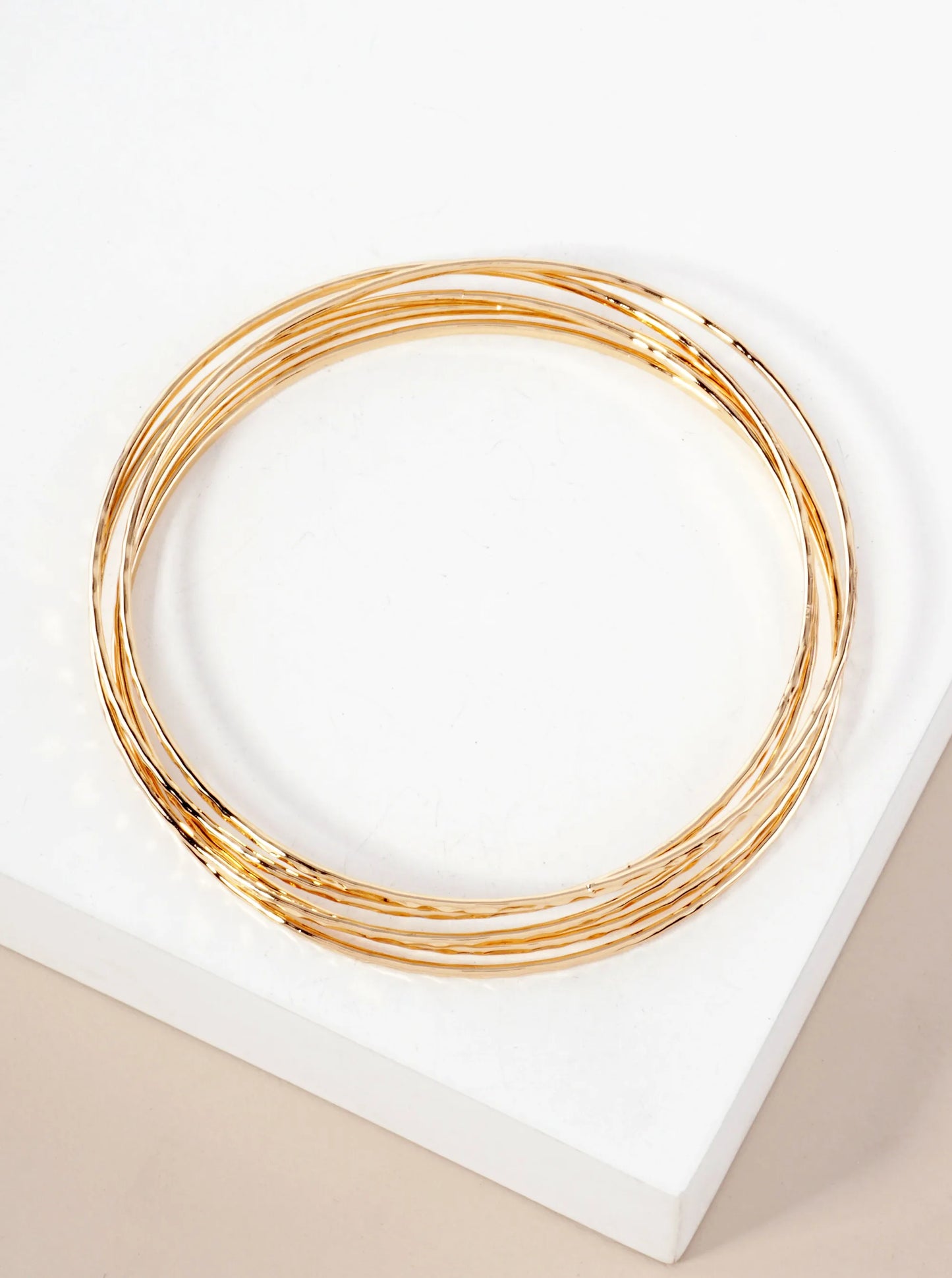 5-PC-Set Hammered-Texture Polished Metal Strackable Bangle Bracelet