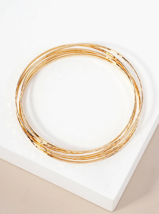 5-PC-Set Hammered-Texture Polished Metal Strackable Bangle Bracelet