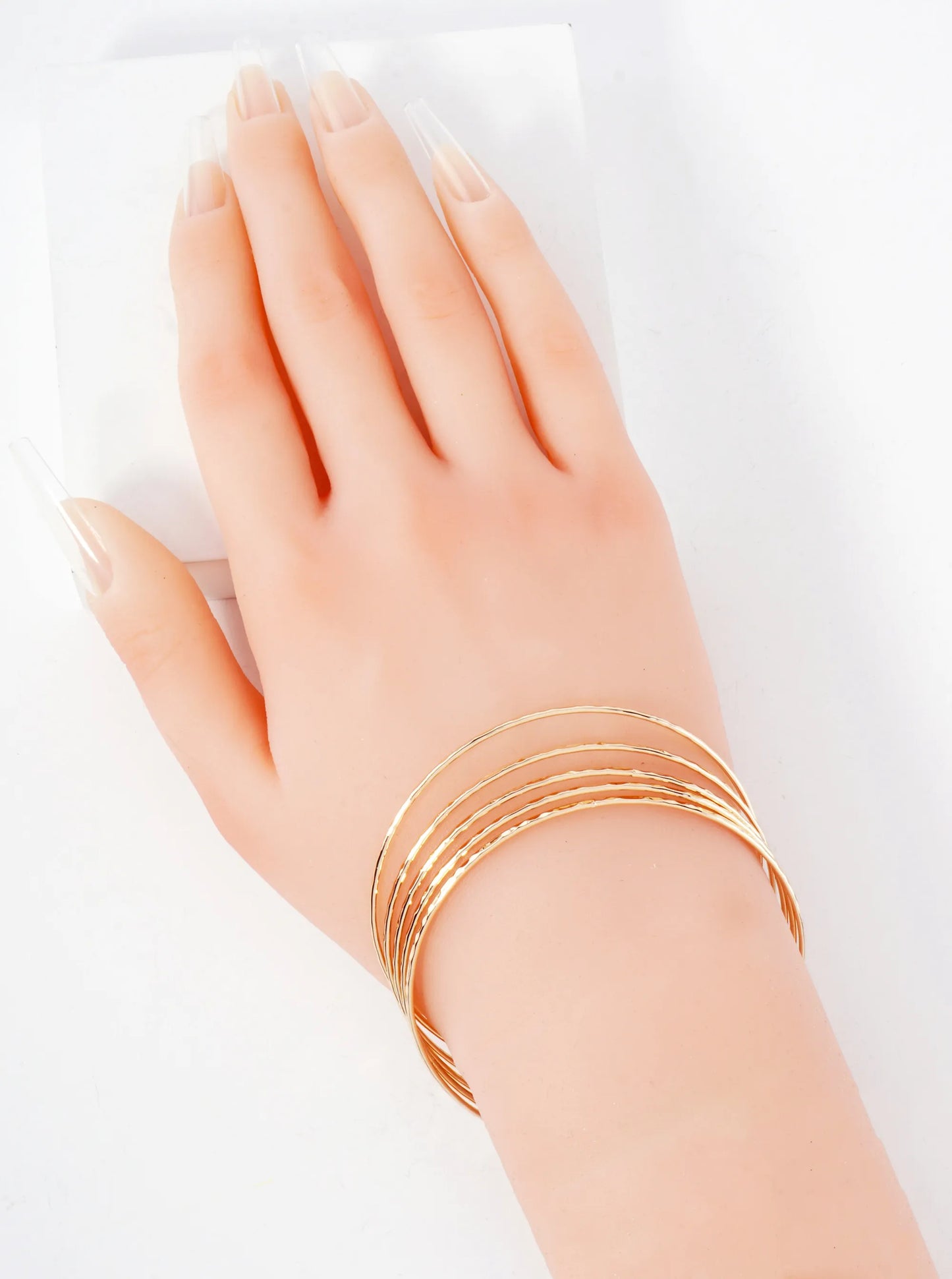 5-PC-Set Hammered-Texture Polished Metal Strackable Bangle Bracelet