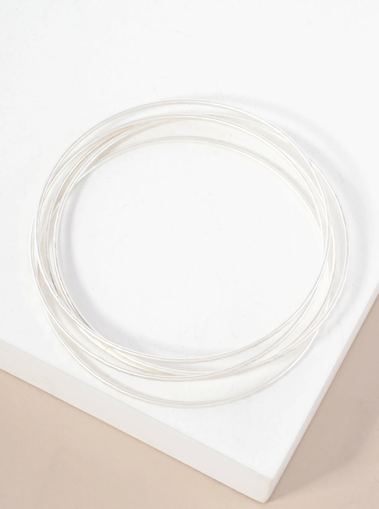5-PC-Set Hammered-Texture Polished Metal Strackable Bangle Bracelet